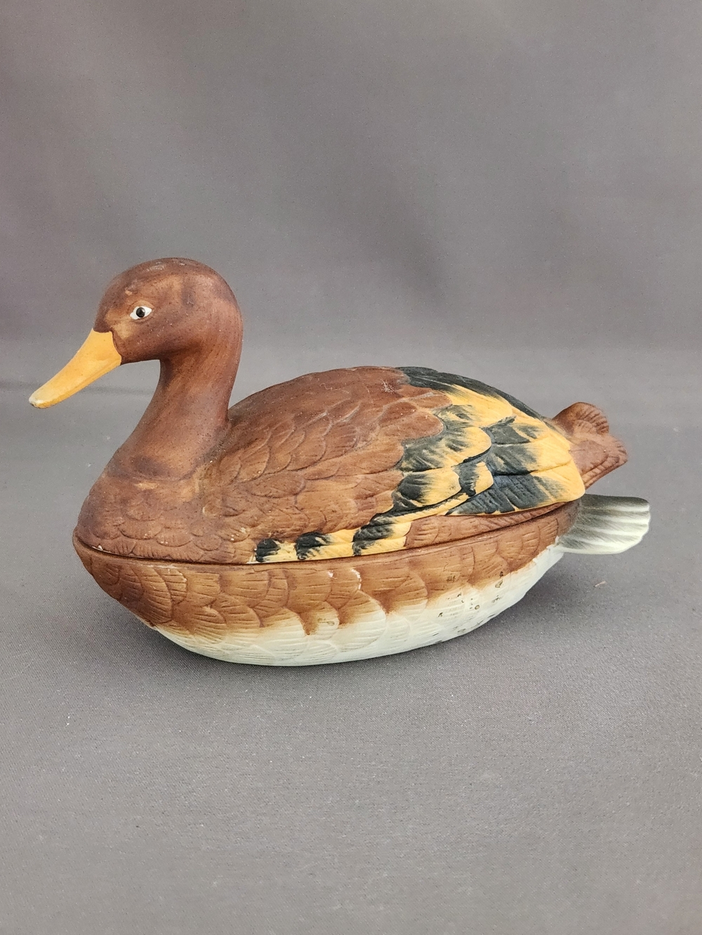 Wooden Duck Trinket Dish - Brown Yellow Black